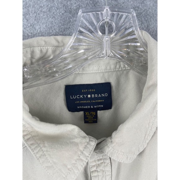 Lucky Brand Shirt Men's XL Gray Pearl Snap Short Sleeve Button Up Washed & Worn - Picture 4 of 11